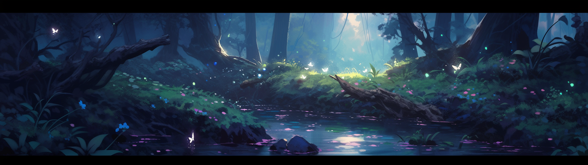 Magical Forest with Quiet Meadow and Small River