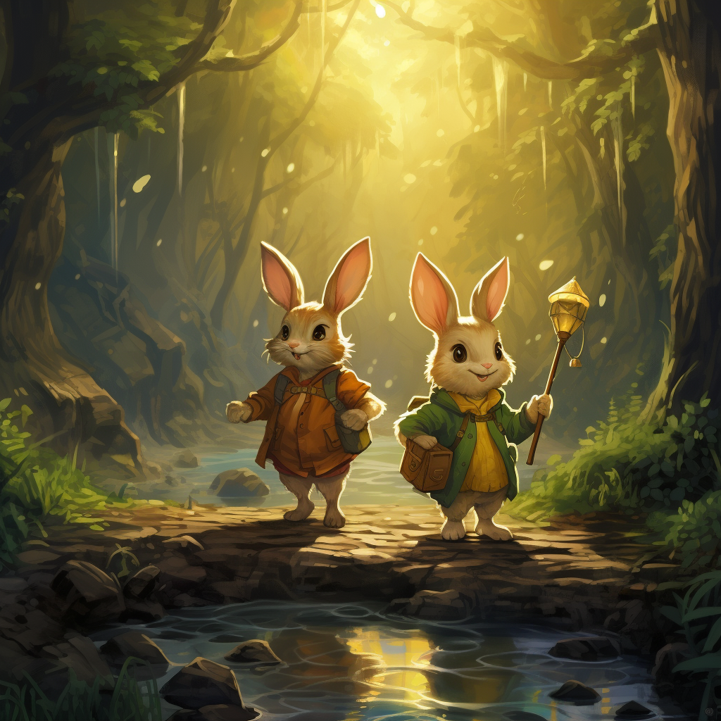 Two rabbits exploring the enchanted forest