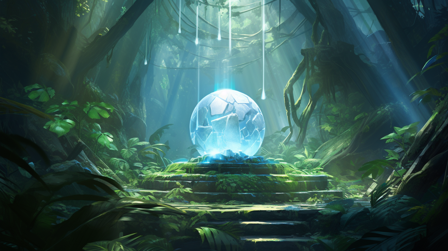 Magical crystal ball in a jungle