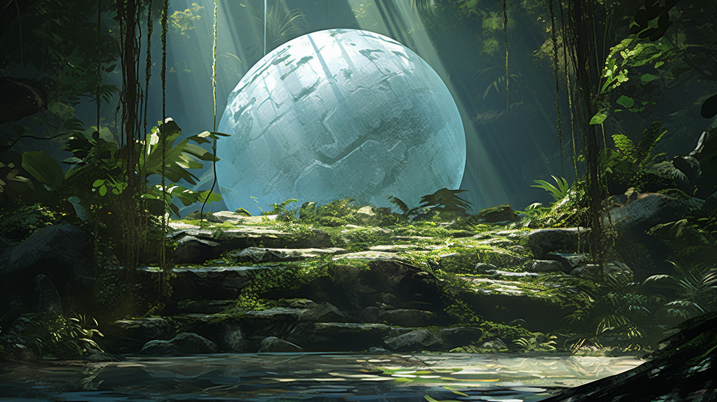 Jungle scene with magical glass orb