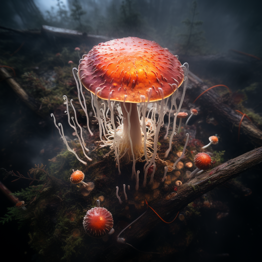 A mesmerizing top view of a magical mushroom