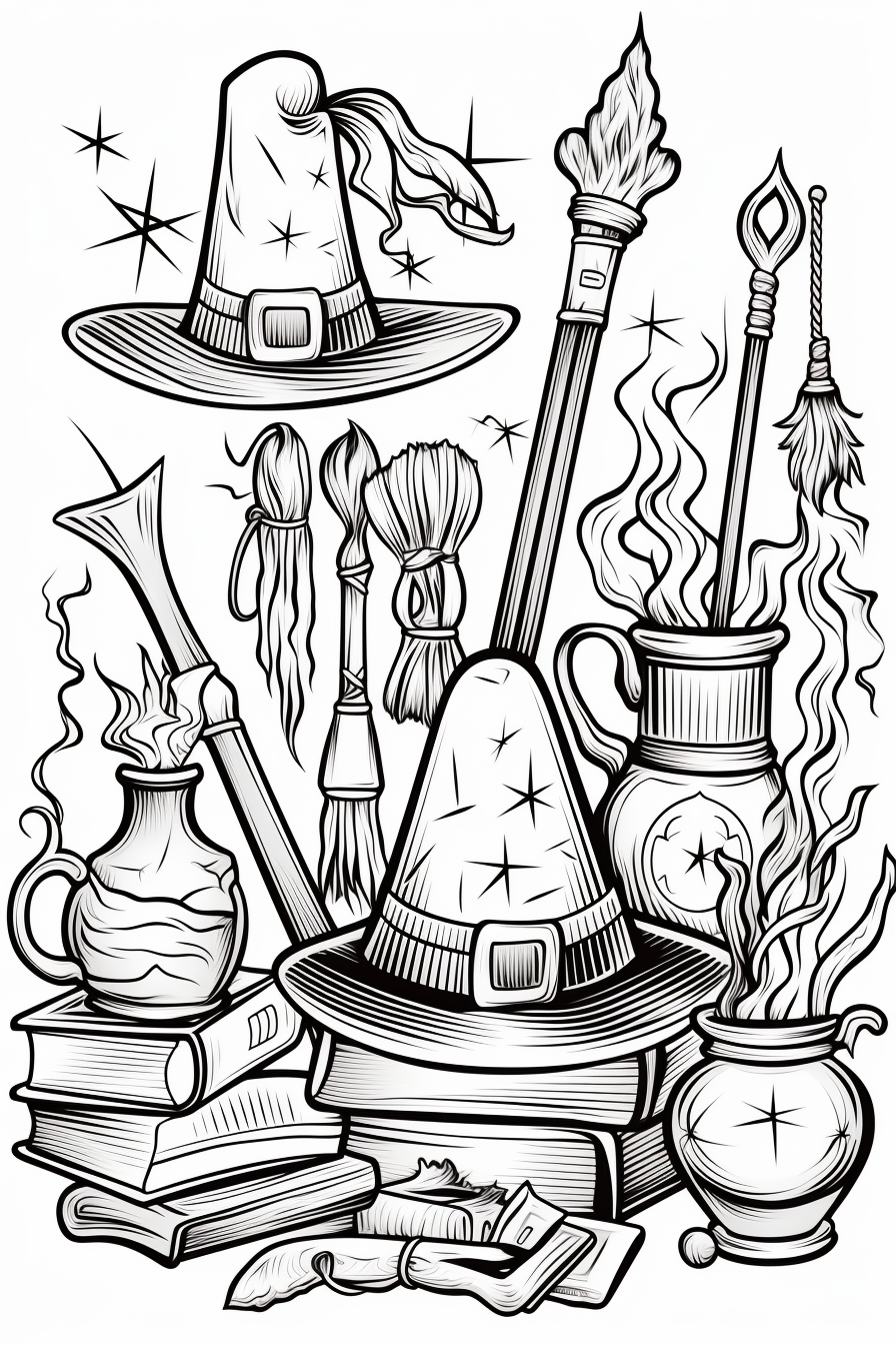 Coloring Page of Magical Objects