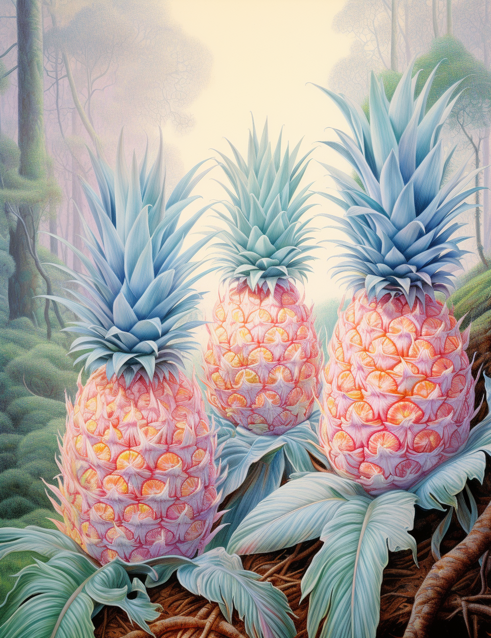 Magical pineapple colored pencil sketch