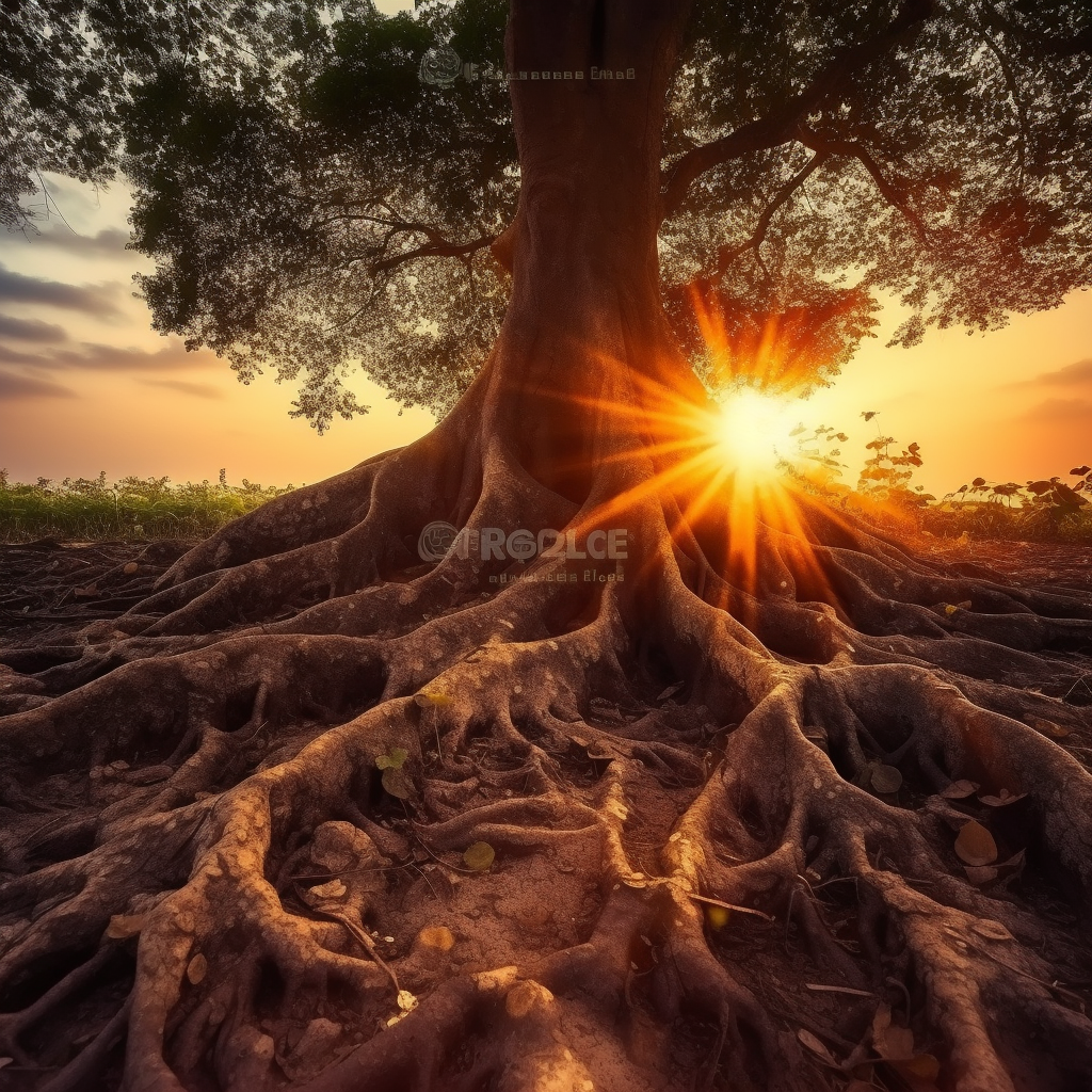 Beautiful tree with colorful roots