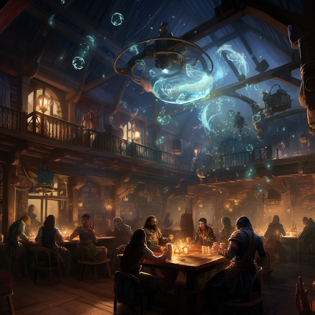 Group playing D&D in a magical tavern