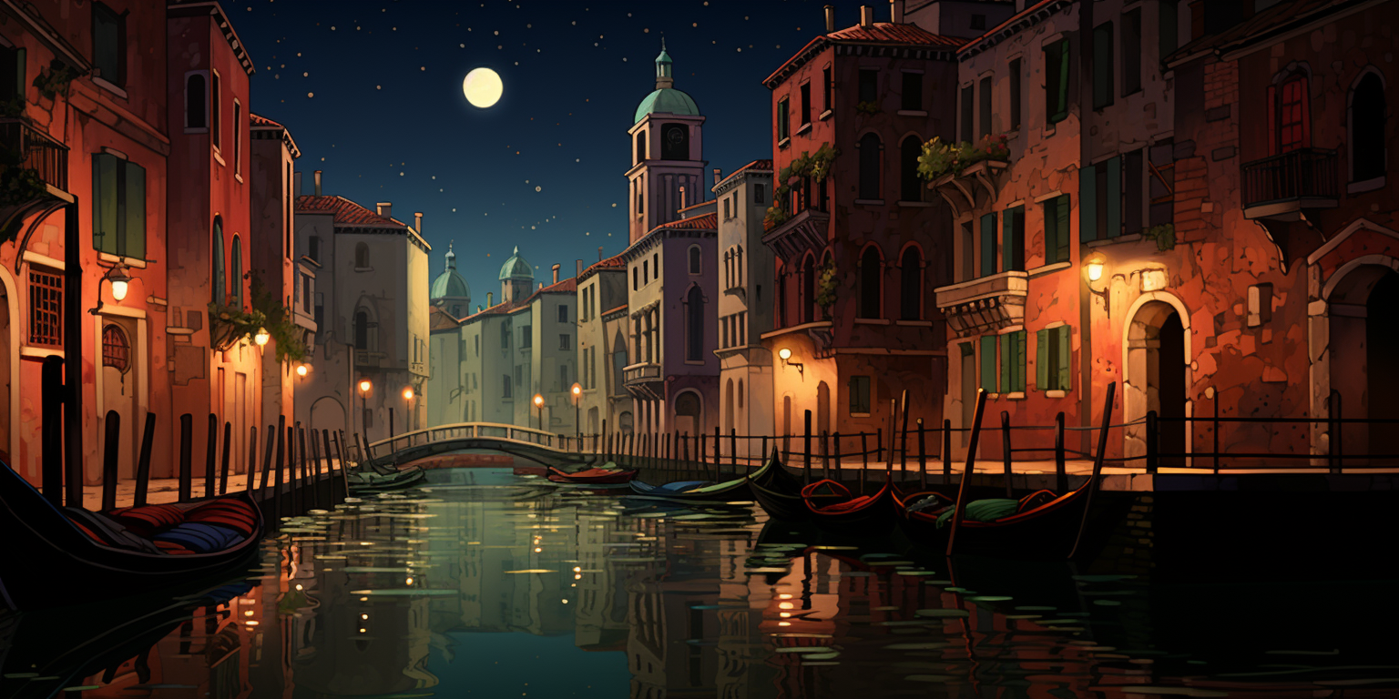 Beautiful Nighttime Venice Canal Scene