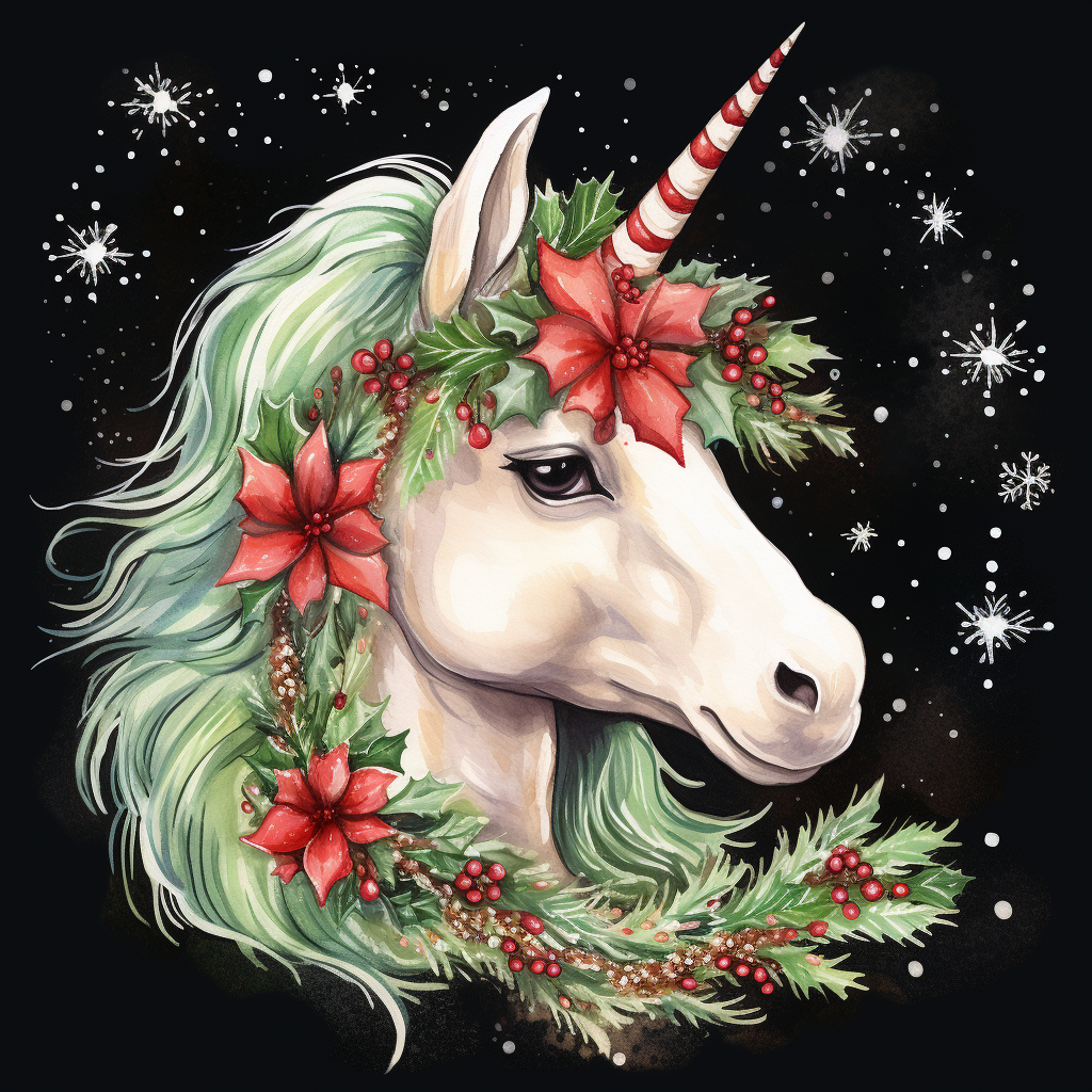 Festive Unicorn Dressed in Christmas Attire