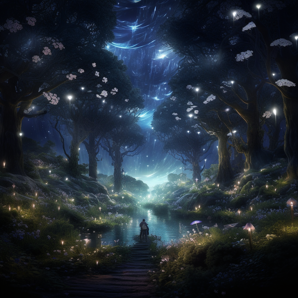 Enchanting elf beauty in sparkling magical forrest