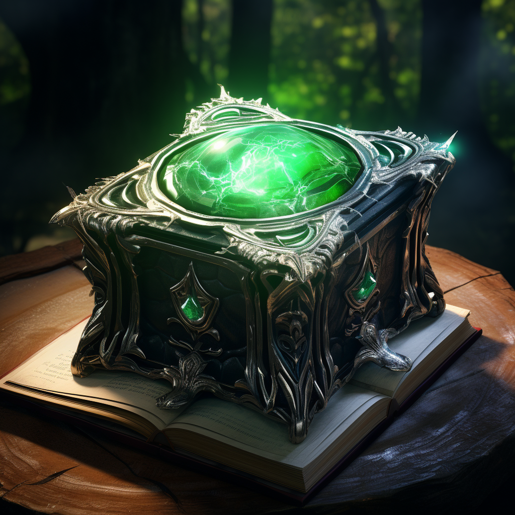 Illustration of a Magical Green Leather Tome