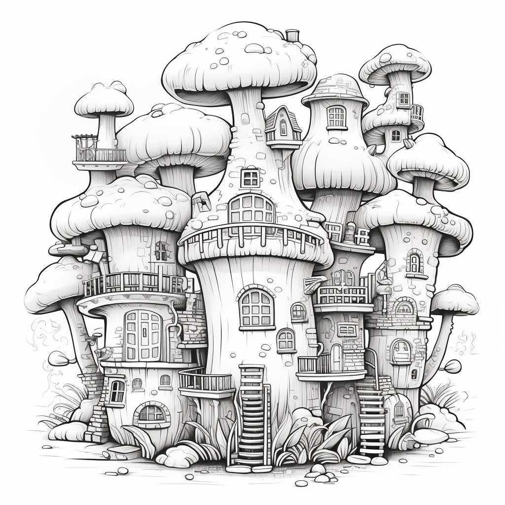 Illustration of a Colorful Mushroom Apartment Building