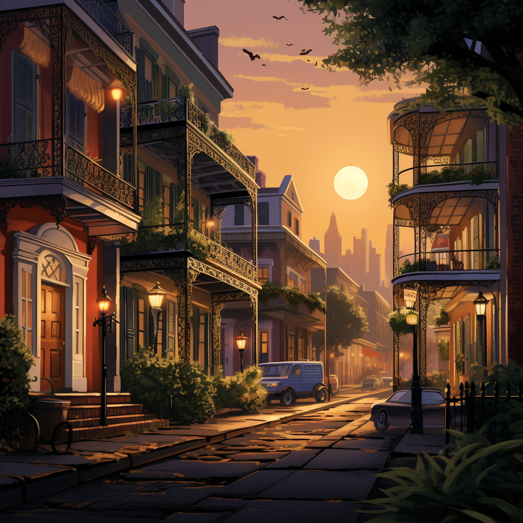 Beautiful magical illustration of New Orleans French Quarters