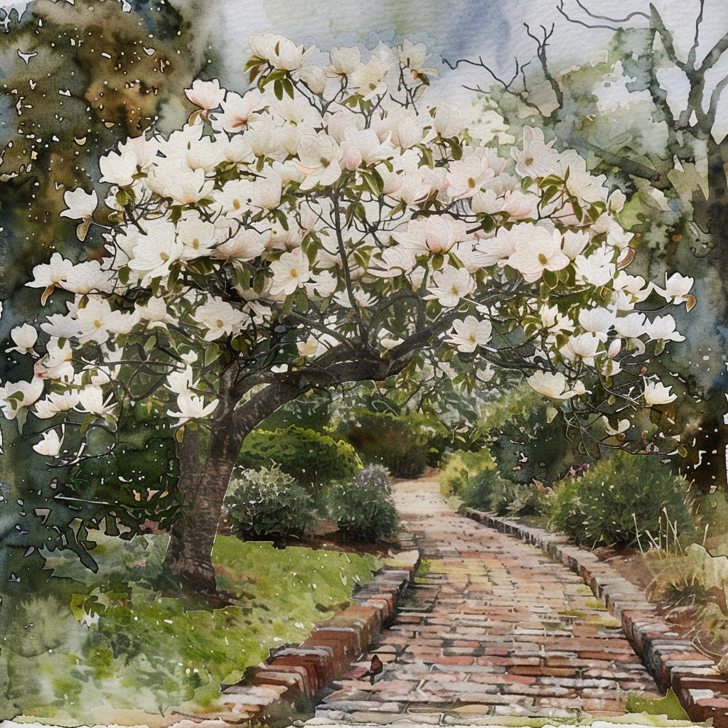 watercolor magnolia tree painting