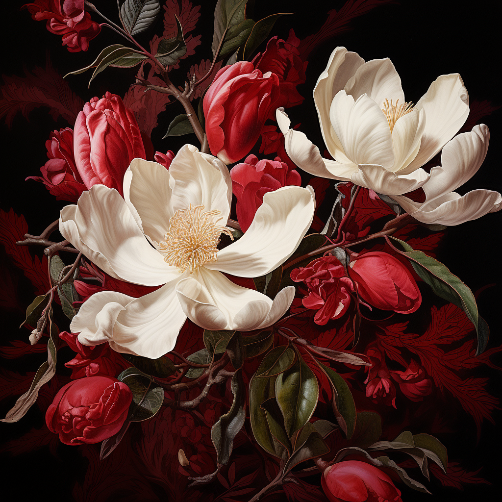 Beautiful magnolia flower on red velvet background