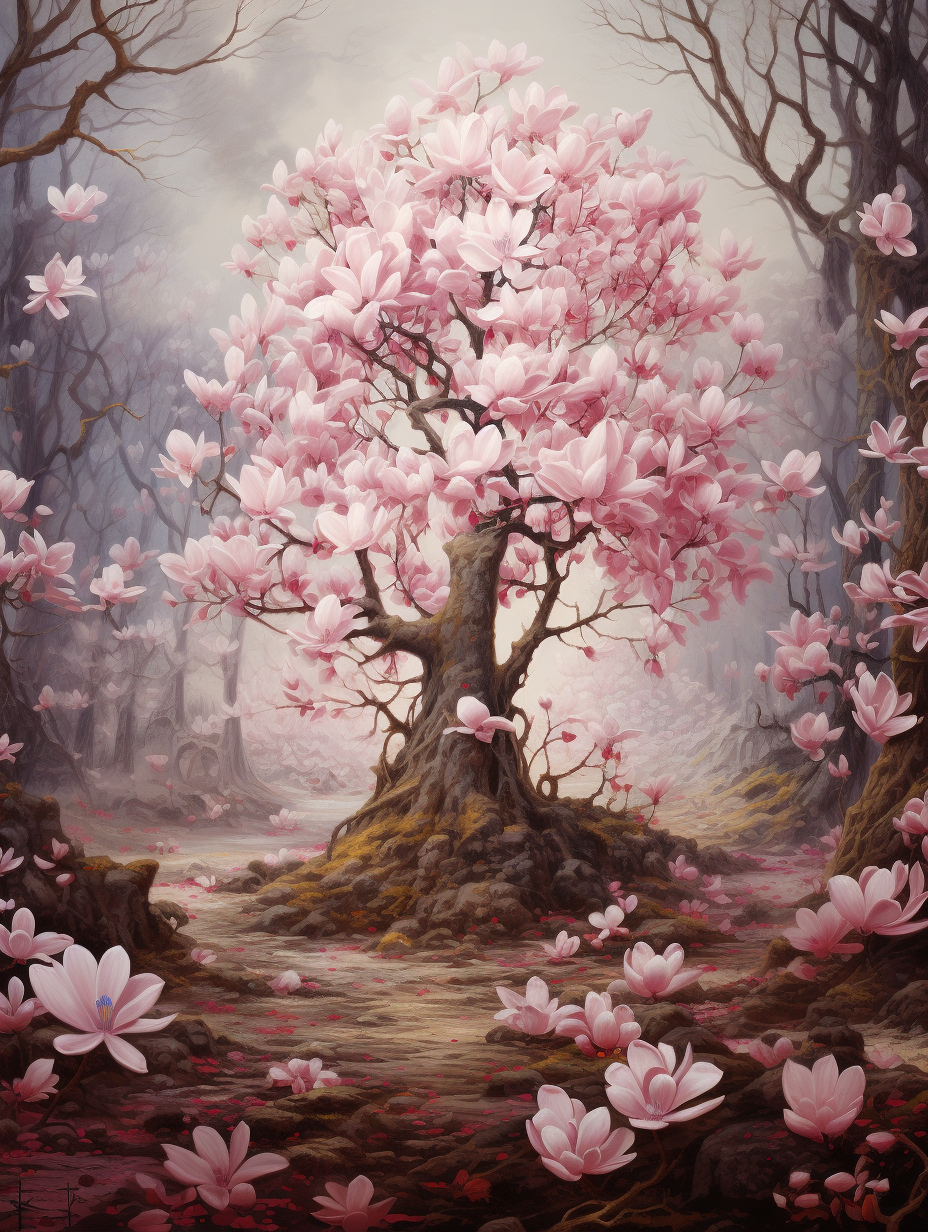 Vibrant magnolia tree oil painting