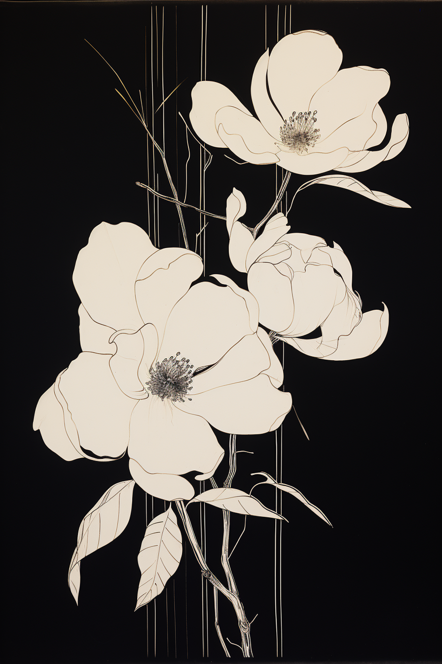 Beautiful Magnolia Illustration in CRM and Pierre Soulages Style