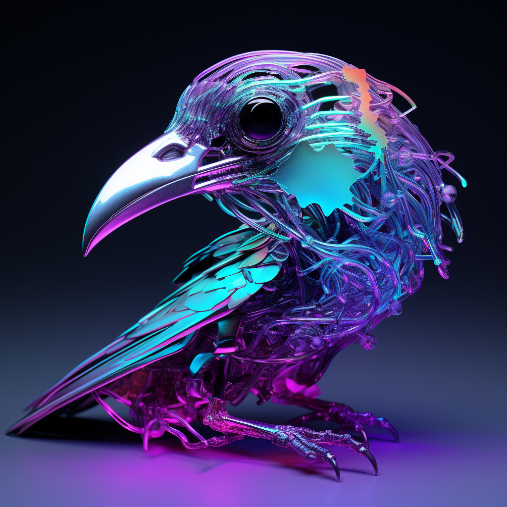 Mesmerizing Magpie Skull in Holographic Wireframe