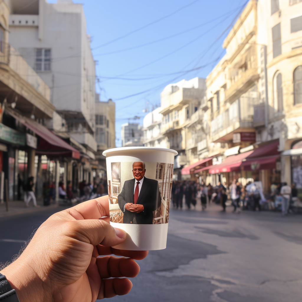 Palestinian President Mahmoud Abbas enjoying coffee in Tel Aviv