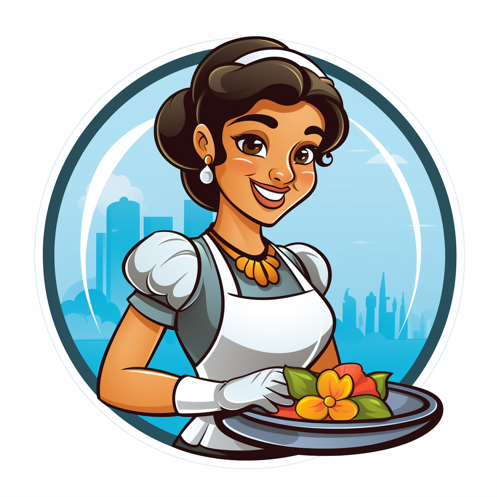 Cartoon-style illustration of a housemaid from Maid India