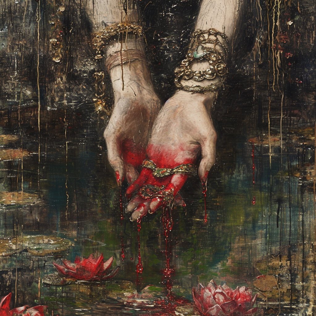 Maiden with Dripping Red Wax and Jewelry in Spring