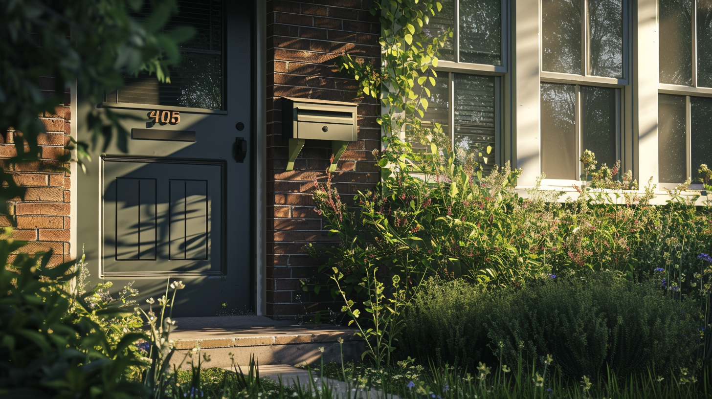 Mailbox beside American home entrance