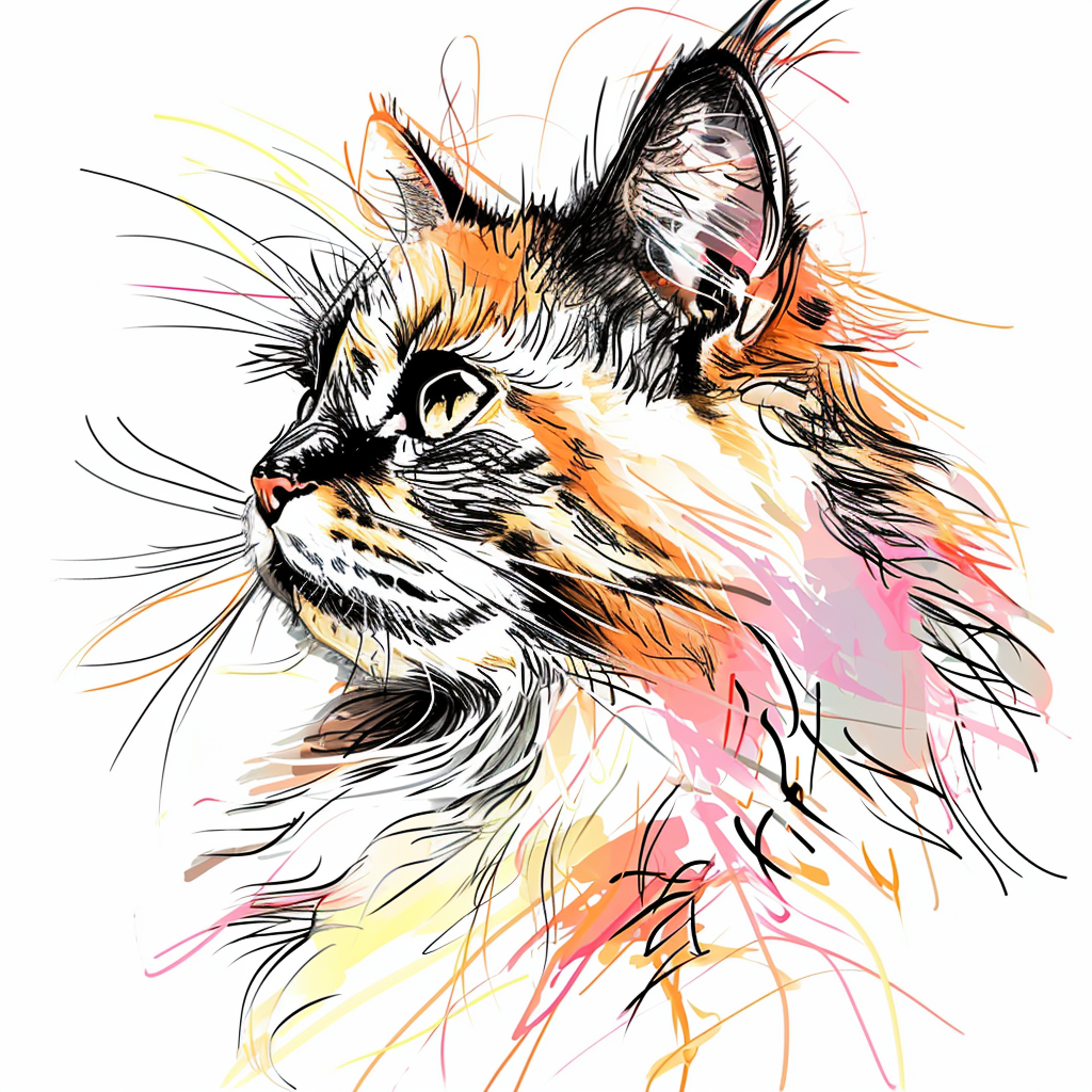 MaineCoon cat line-scribble clip art