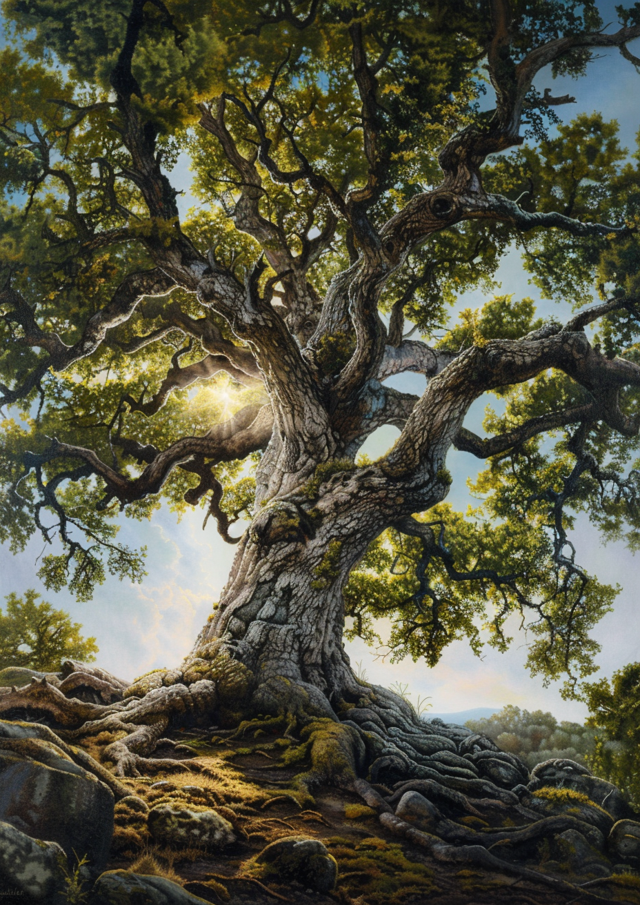 Detailed oak tree painting art