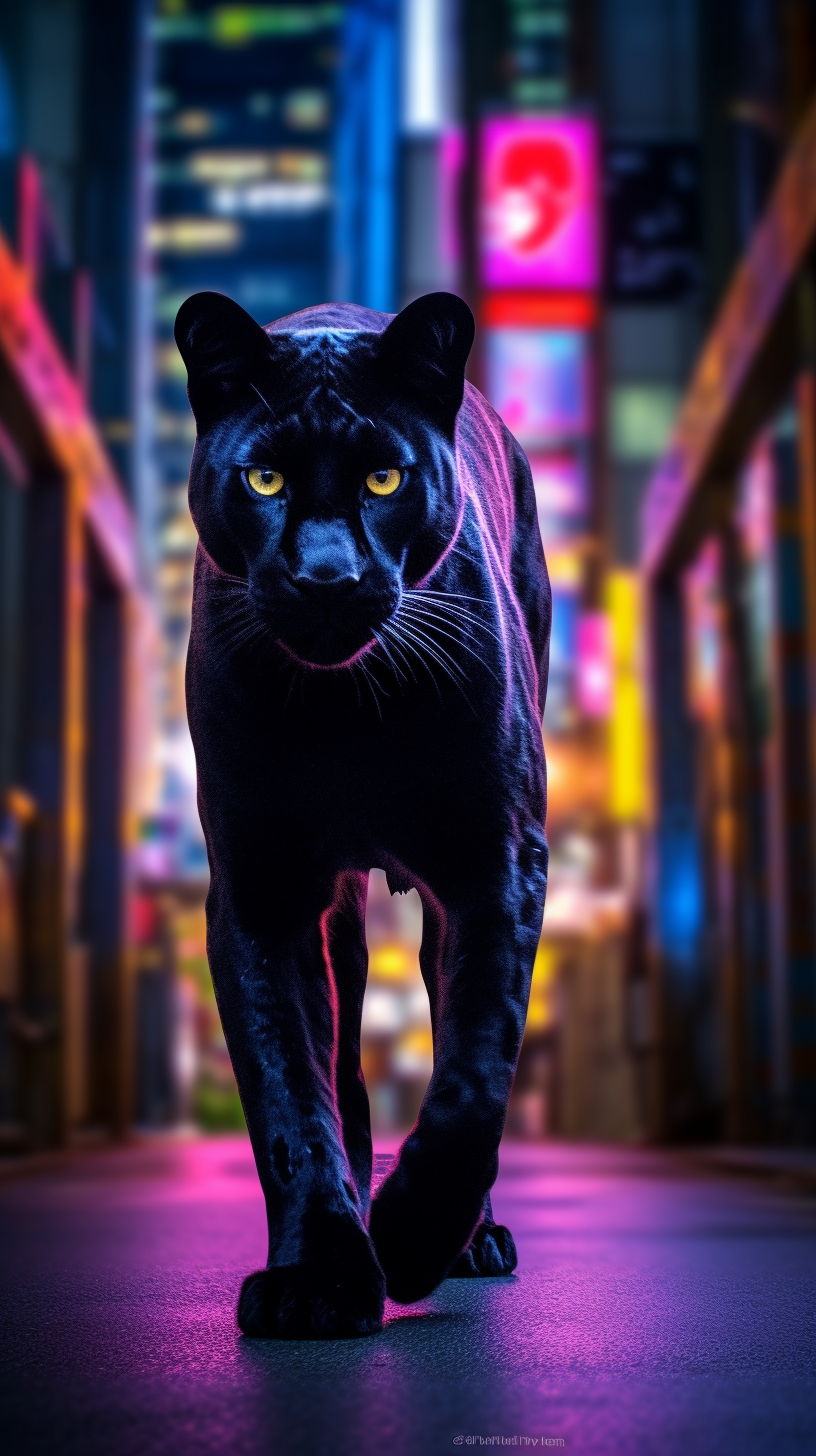 Black panther in illuminated forest