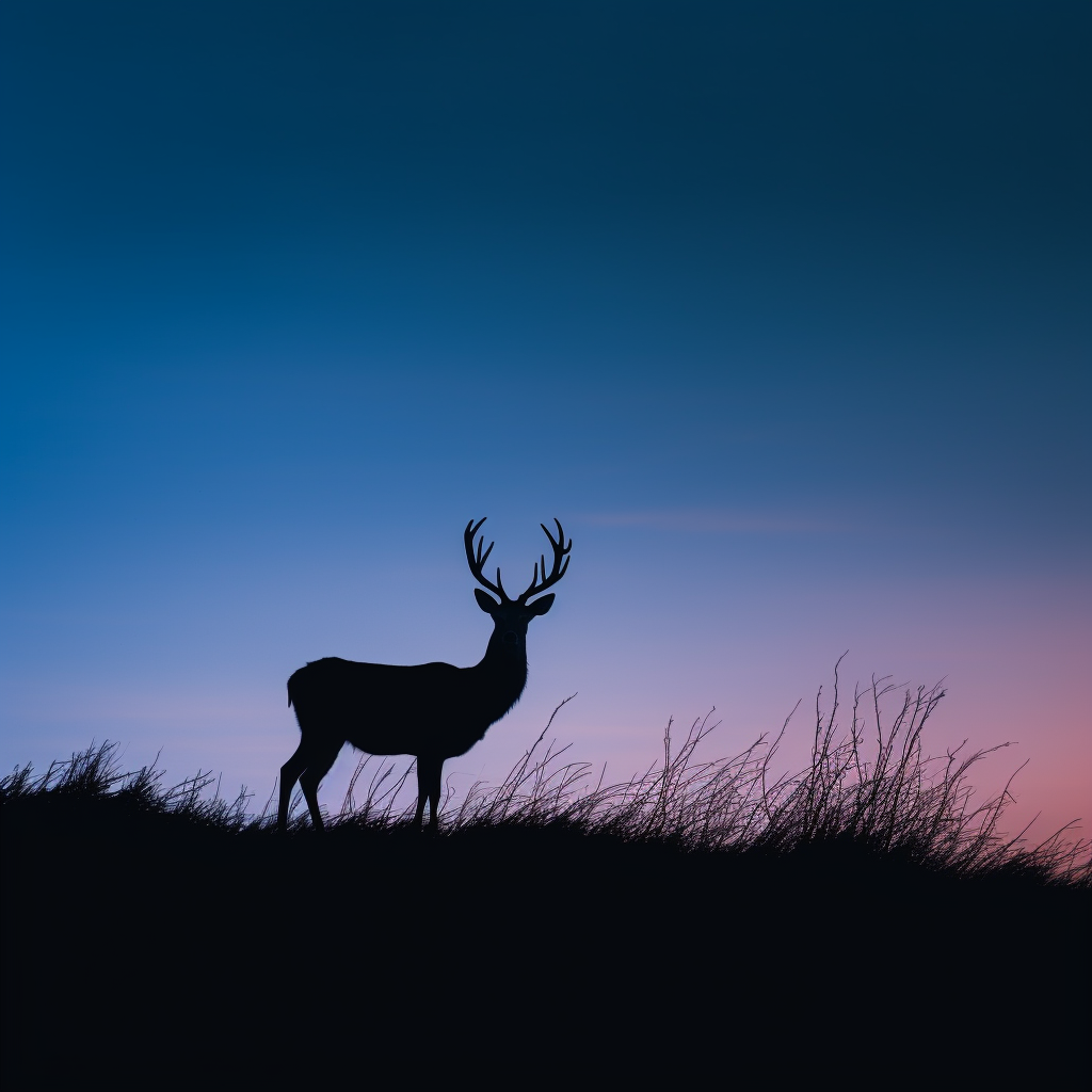 Majestic deer silhouette against twilight sky