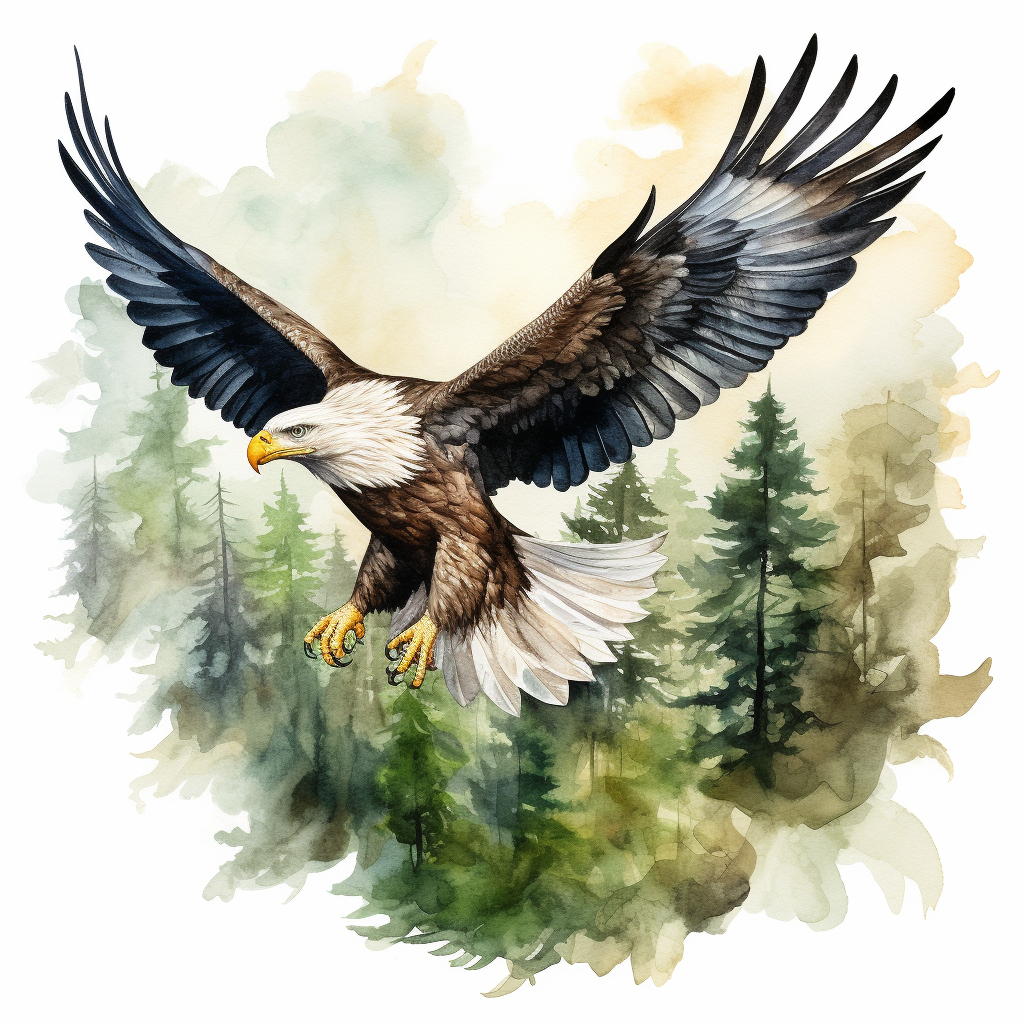 Powerful watercolor eagle in flight