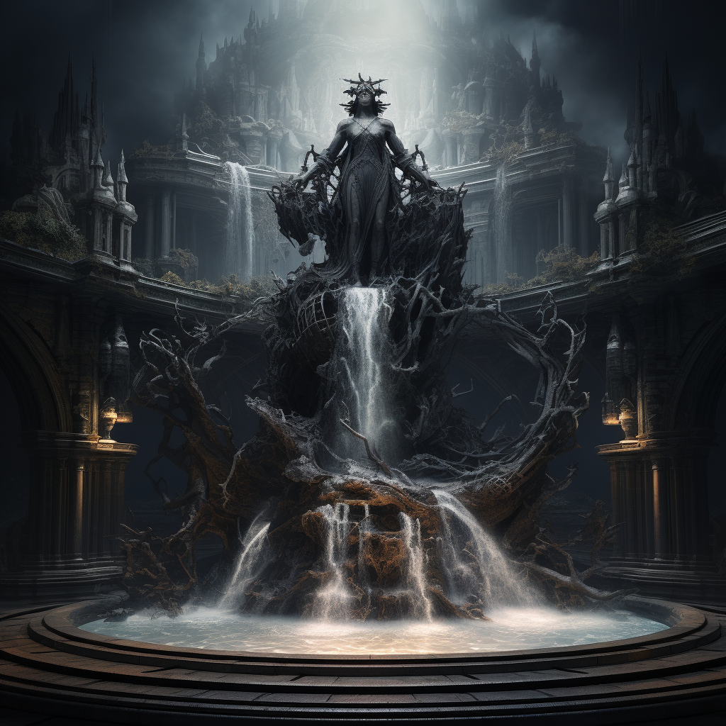 Majestic dark fantasy fountain sculpture