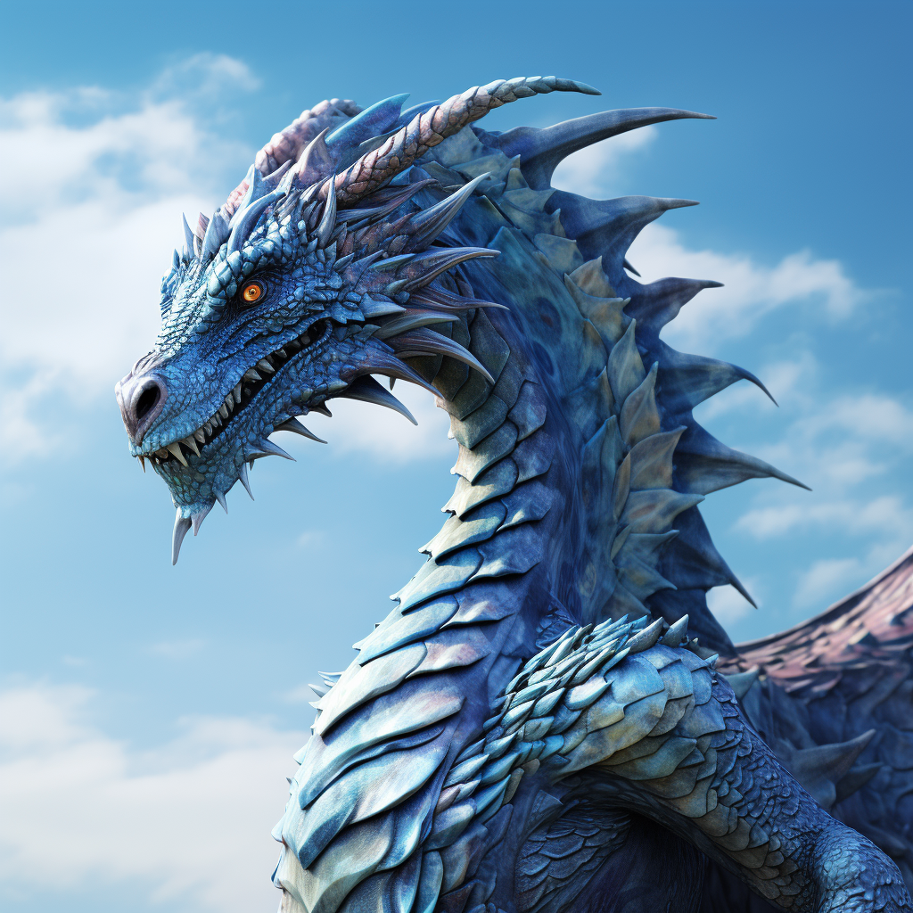 Stunning majestic humanoid blue dragon