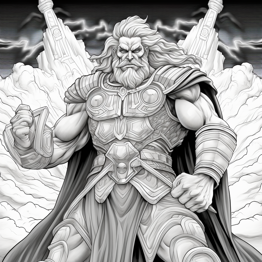 Black and white coloring page of Zeus