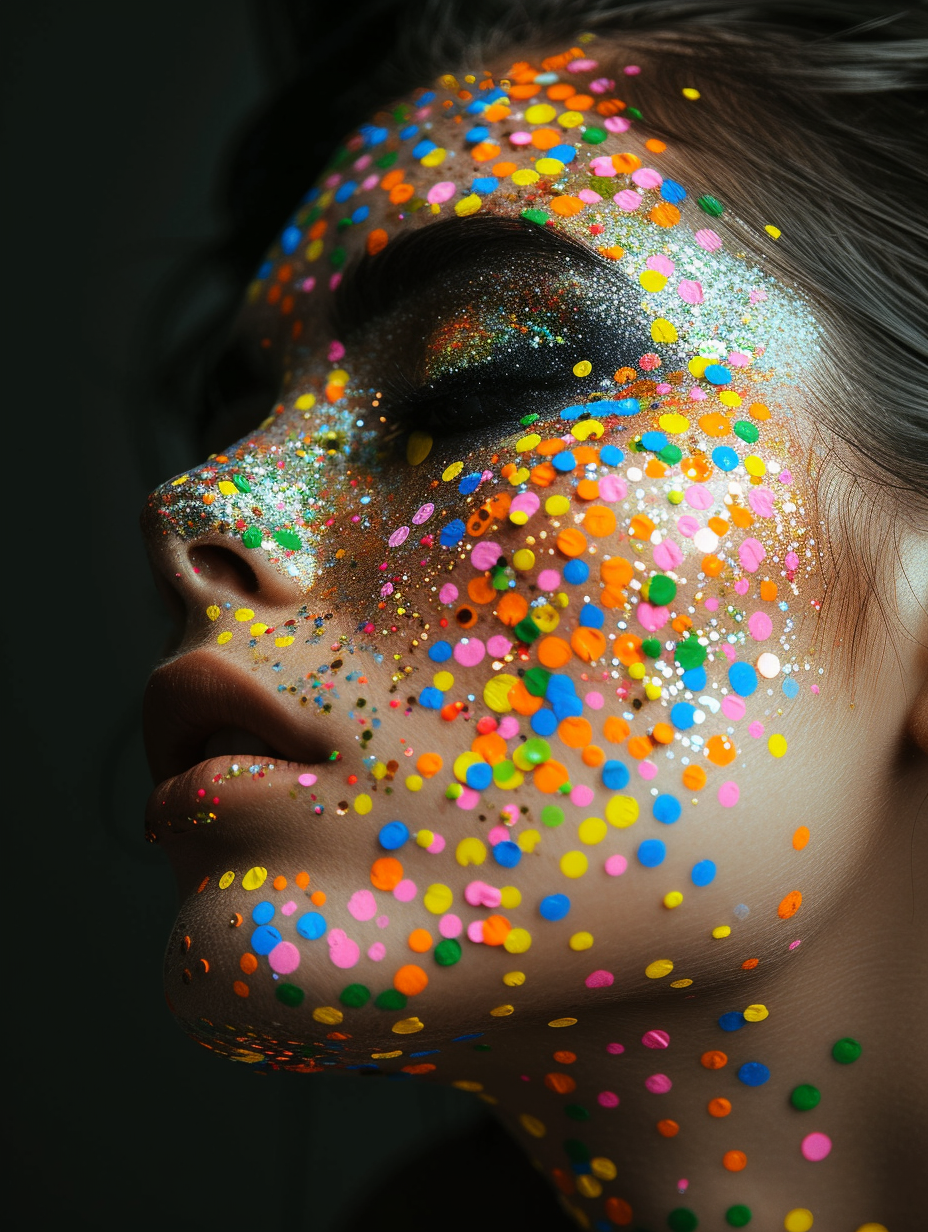 Makeup artist woman with colorful dots and accessories