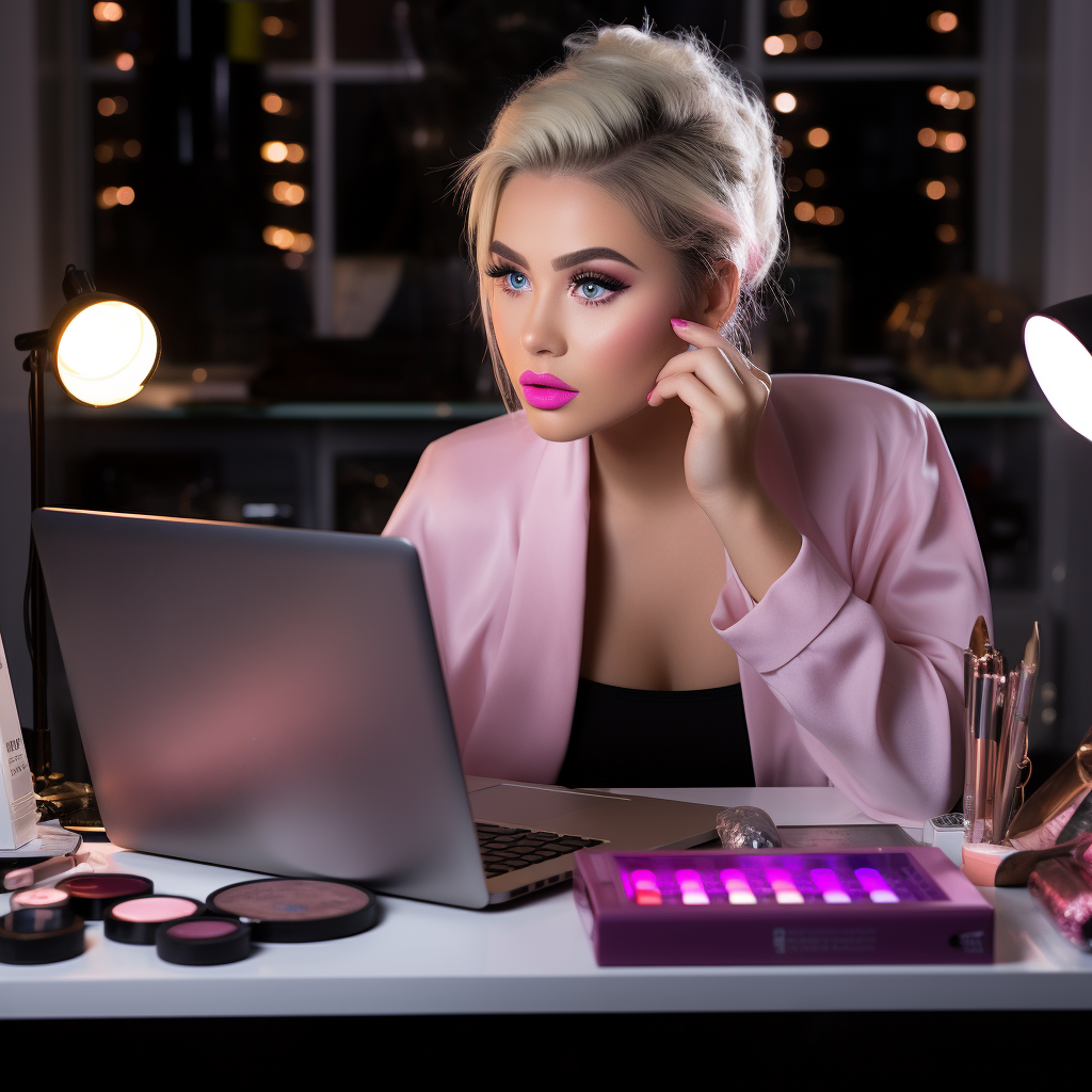 Makeup artist using laptop for research