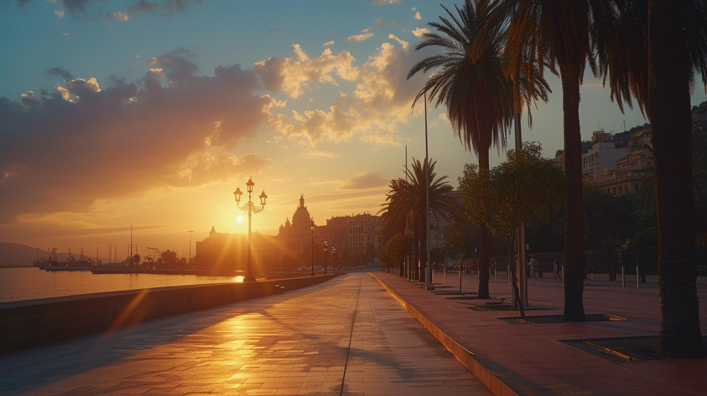 Beautiful sunset in Malaga City