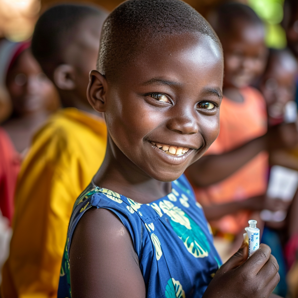 Children celebrating arrival of malaria vaccines