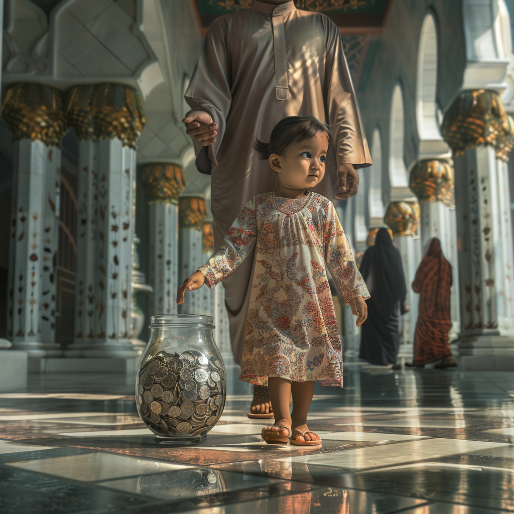 Little girl with coin jar