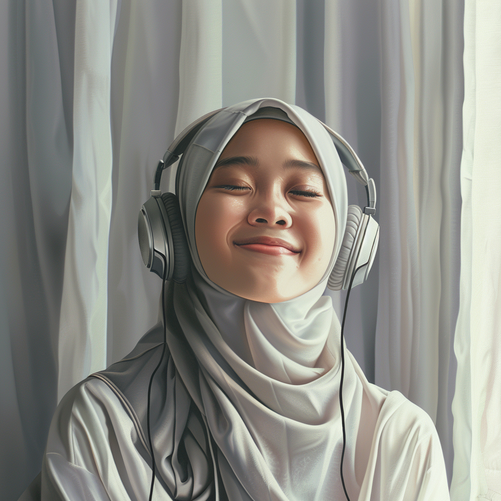 Malay girl happy listening music