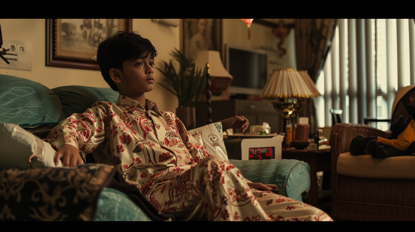 Malay teenager sitting on sofa