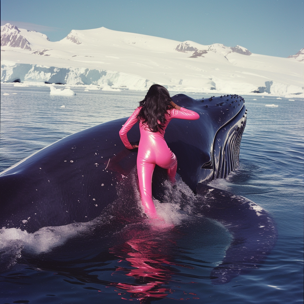 Malaysian Malay supermodel riding blue whale