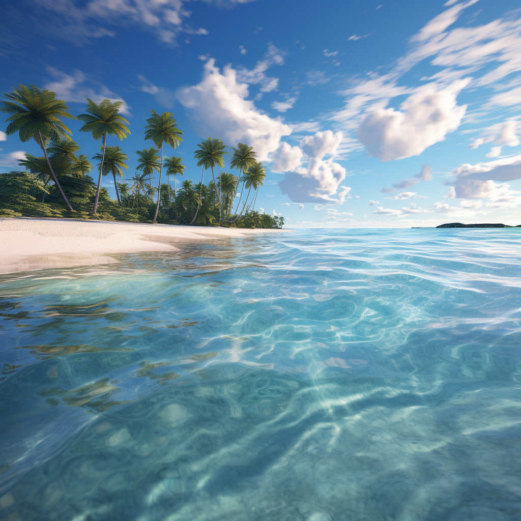 Close-up of turquoise waters and palm trees in Maldives