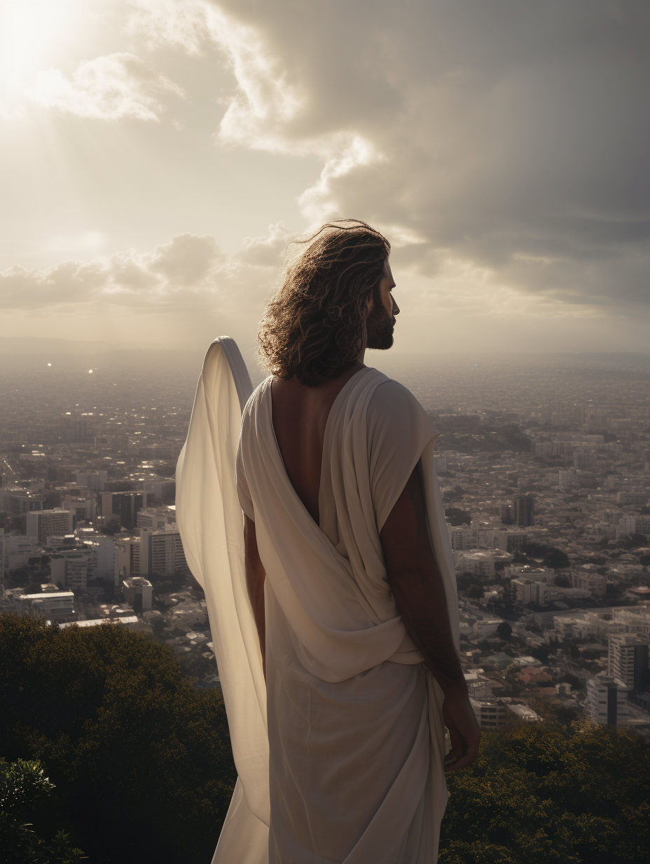 majestic male angel overlooking Tel Aviv