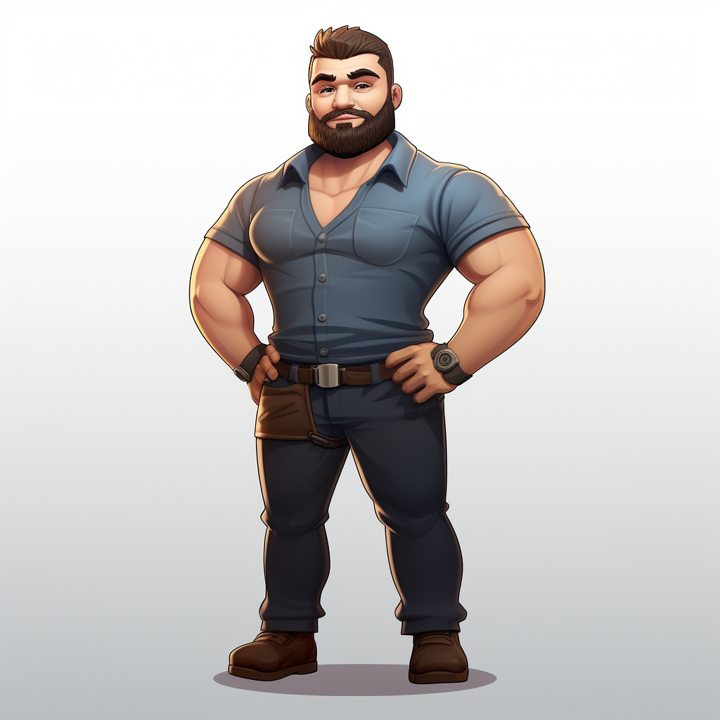 Muscular chubby bearded project manager cartoon avatar