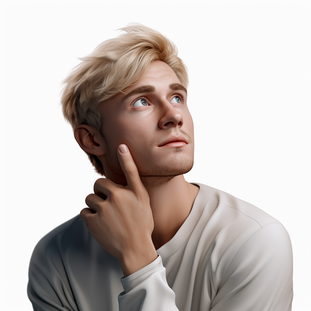 Male with Blonde Hair and Blue Eyes Thinking