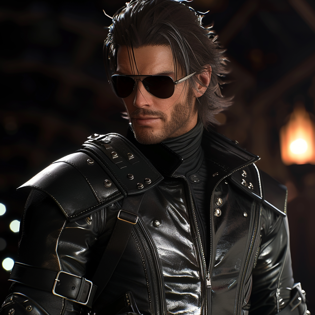 Male character in leather with sunglasses