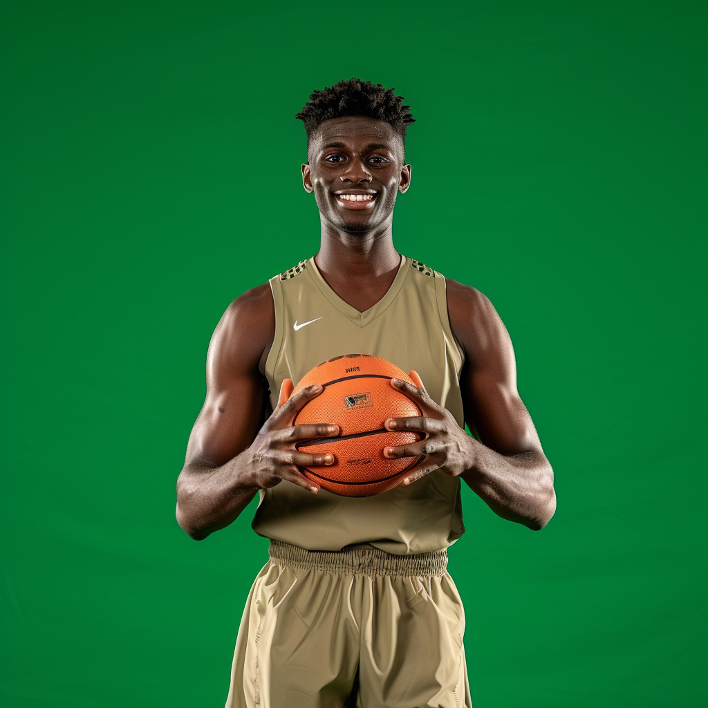 Racially-neutral male college basketball player on green screen