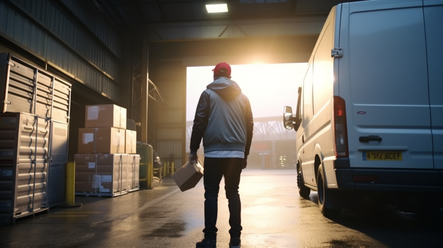 Delivery driver opens warehouse door