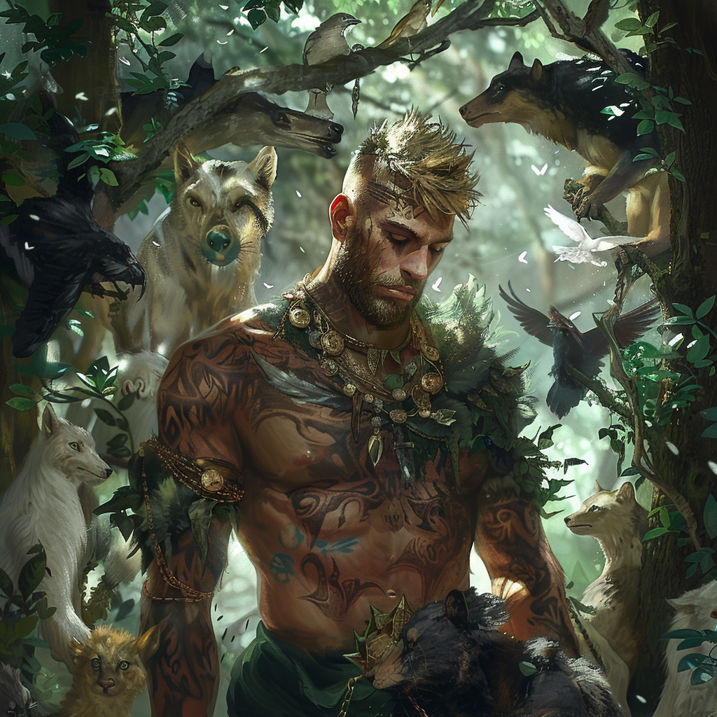 Male druid in forest art