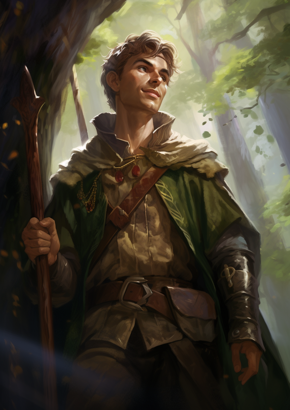 Male Elf Ranger with Spear in Forest