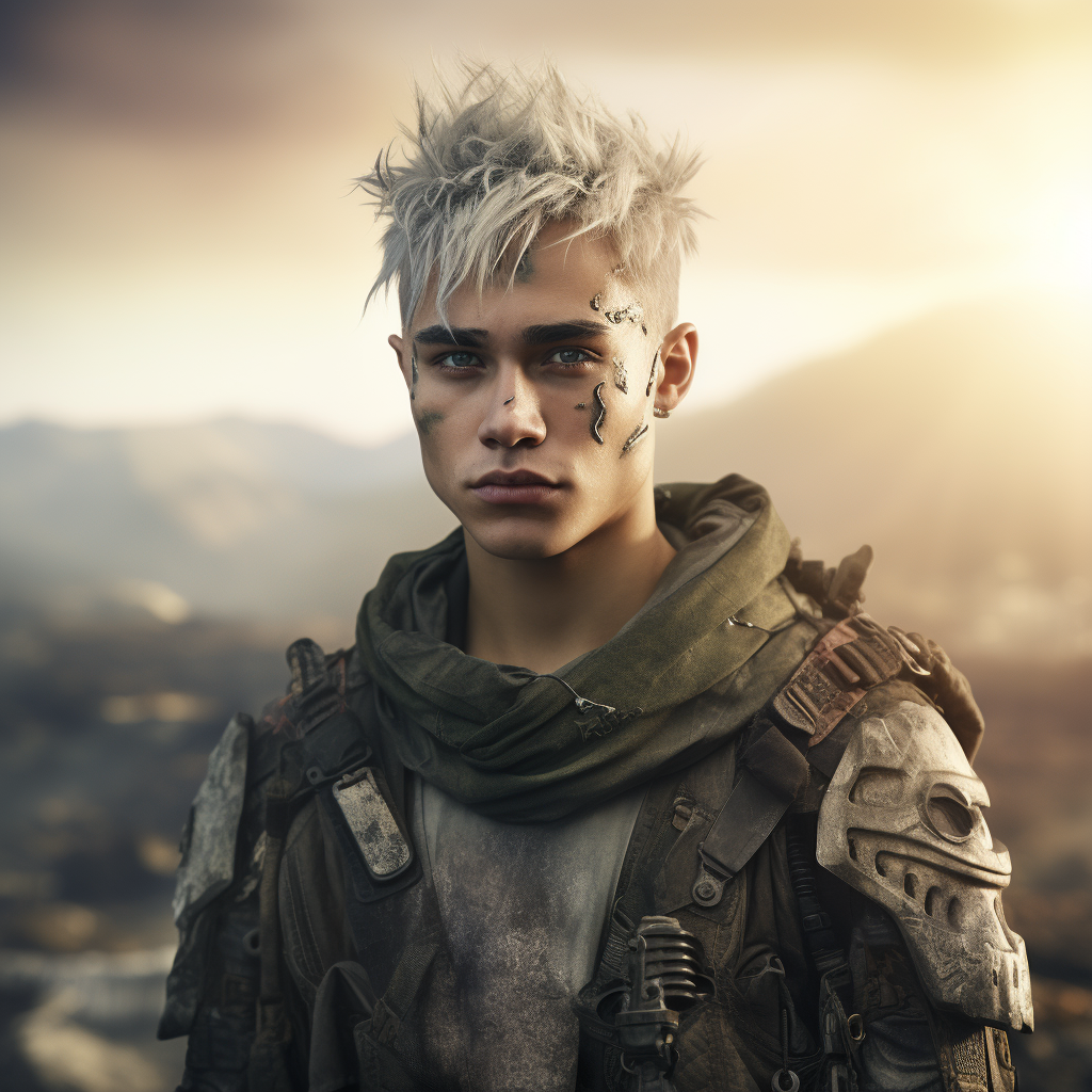 Man with Bleached Punk Hair in Postapocalyptic Landscape